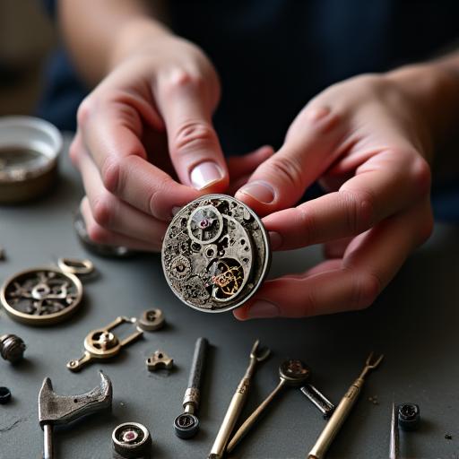 Präzise Zerlegung eines historischen Uhrwerks